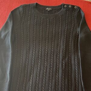 Talbots Black Cable Knit Crewneck Sweater.